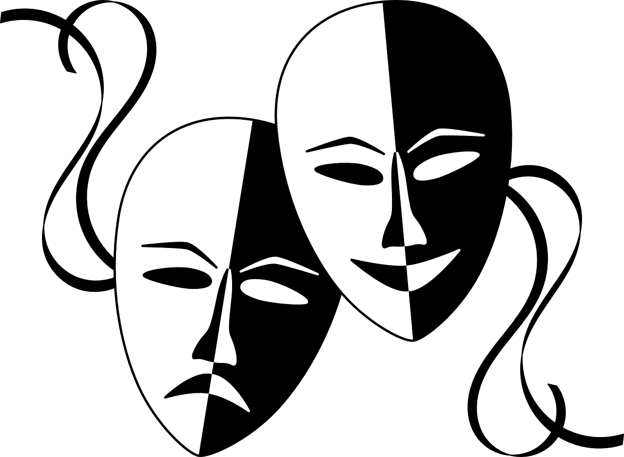 drawing of comedy and tragedy masks